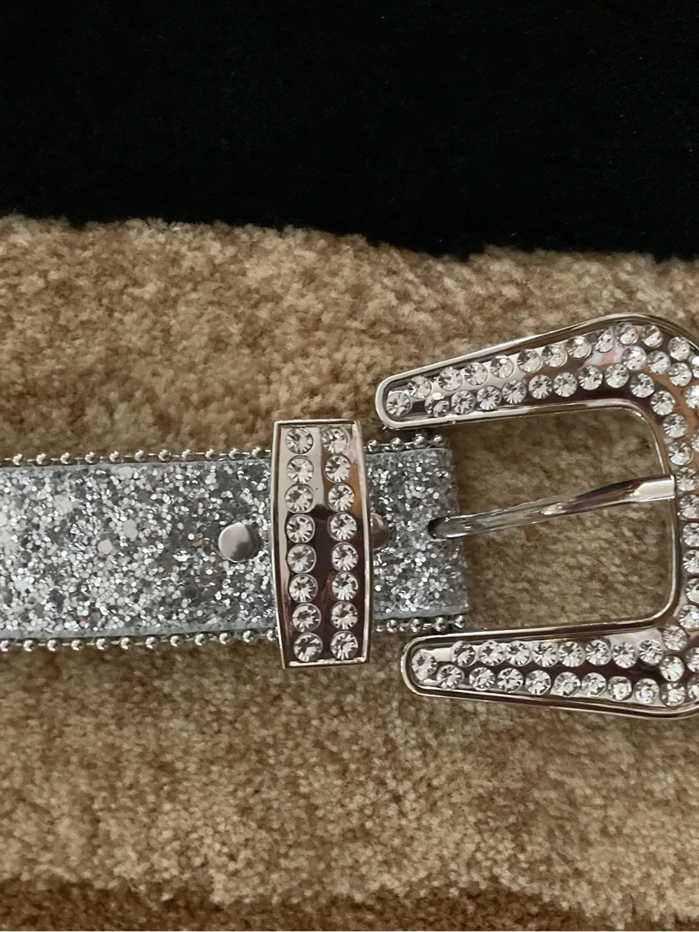 Silver Crystal Western-Style Belt with Rhinestone Buckle